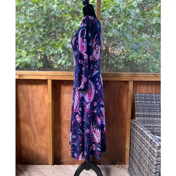Talbots Navy And Purple Floral Paisley Knee Length Dress Size 4 - Picture 2 of 10